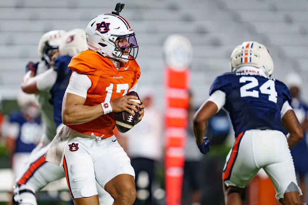 AUBURN, AL - April 02, 2026 - Auburn Quarterback Byrum Brown (#17) during spring practice at...