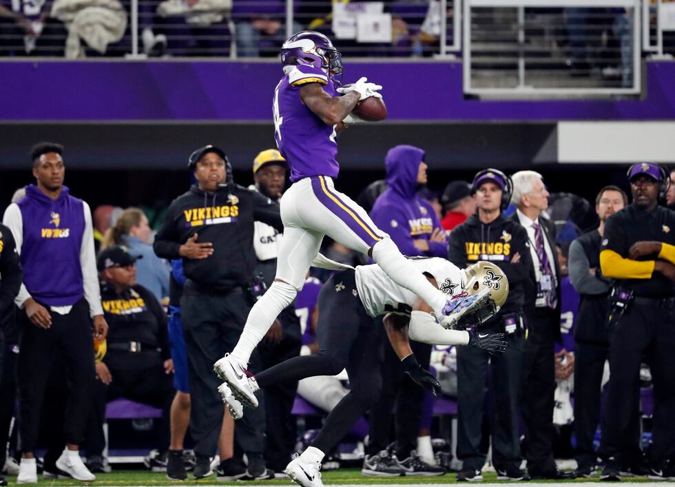 FILE - In this Jan. 14, 2018, file photo, Minnesota Vikings wide receiver Stefon Diggs (14)...