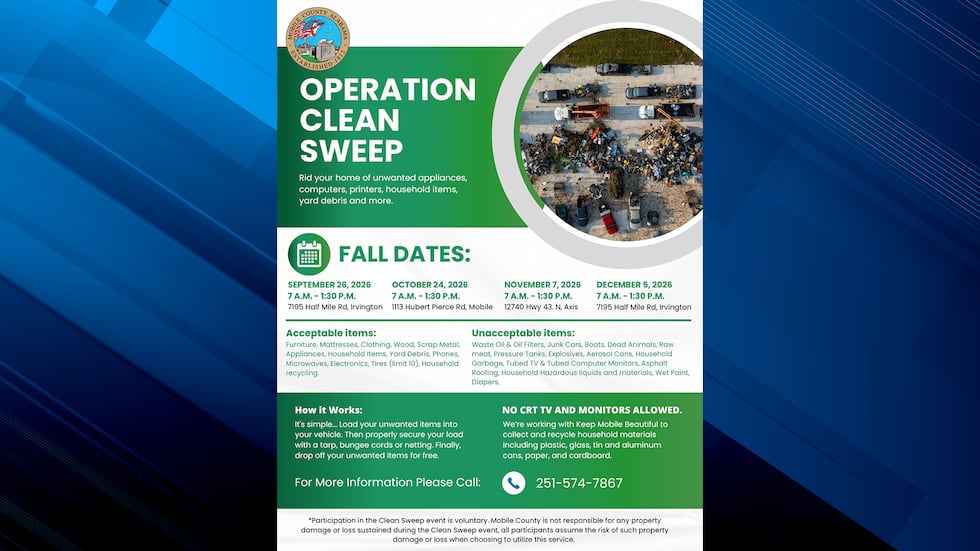 Mobile County plans several fall Operation Clean Sweep events.