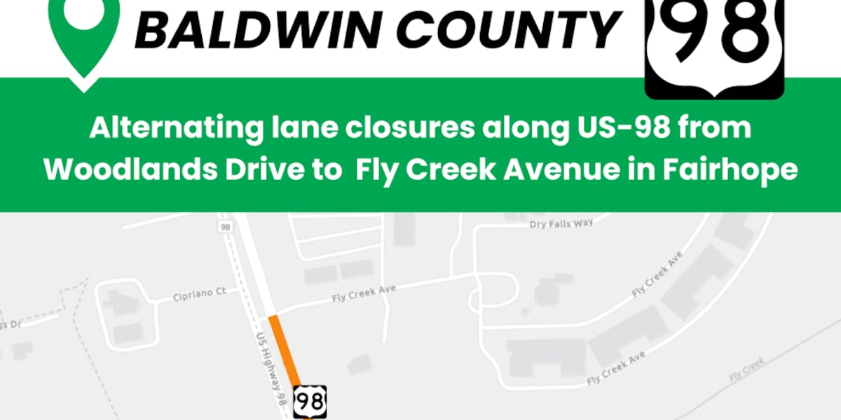 Expect lane closures on stretch of U.S. 98 in Fairhope beginning Monday