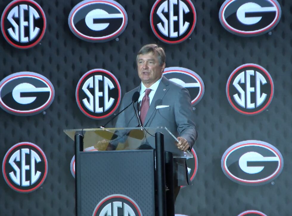 Georgia head coach Kirby Smart speaks at SEC Media Days