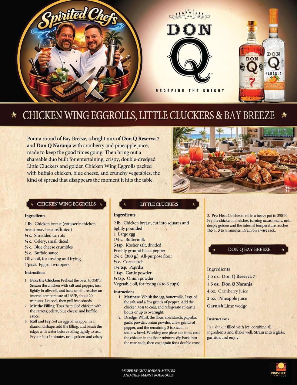 Little Cluckers, Chicken Wing Eggrolls & Don Q Bay Breeze